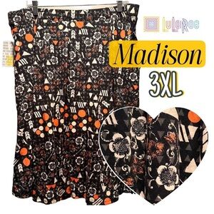LuLaRoe Madison Pleated Skirt Hidden Pockets Soft Stretch 3XL 24-26 Black Floral